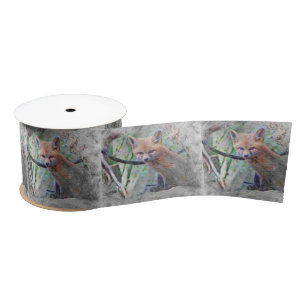 Artistic Animal Fox Baby Satin Ribbon