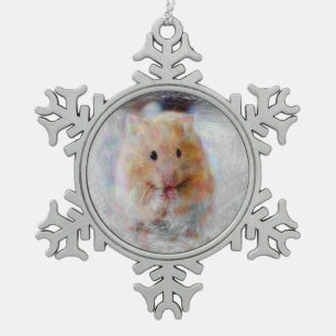 artistic animal hamster snowflake pewter christmas ornament