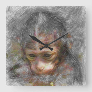 artistic animal monkey baby square wall clock