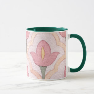 Artistic antique dark green and pink tulips retro mug