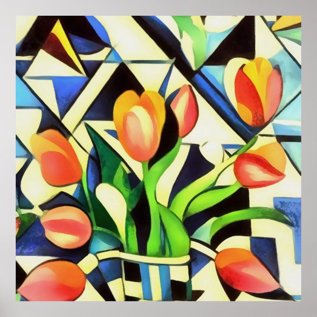 Artistic Art Deco Style Tulips Poster (Front)