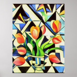 Artistic Art Deco Style Tulips Poster