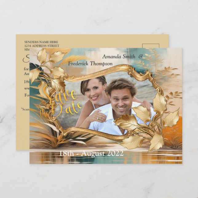 Artistic Asian Oriental Waves & Sceneries Announcement Postcard (Front/Back)