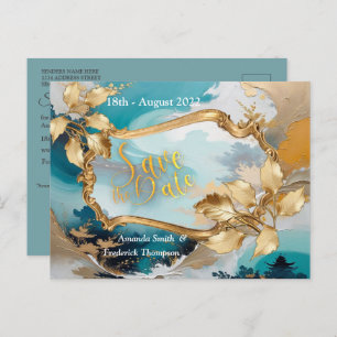 Artistic Asian Oriental Waves & Sceneries Announcement Postcard