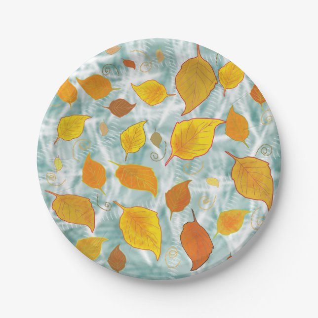 Artistic autumn leaves pattern paper plate (Front)