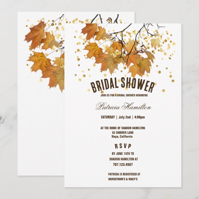 Artistic Autumn Leaves Wedding Bridal Shower Invitation (Front/Back)