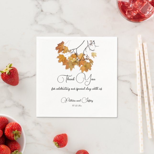 Artistic Autumn Leaves Wedding  Napkin (Insitu)