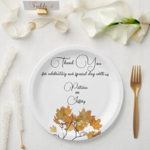 Artistic Autumn Leaves Wedding  Paper Plate