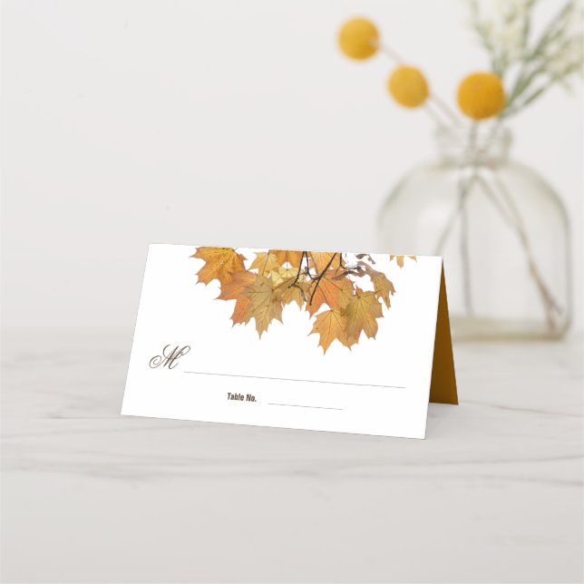 Artistic Autumn Leaves Wedding Place Card (Front)