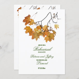 Artistic Autumn Leaves Wedding Rehearsal Dinner In Invitation