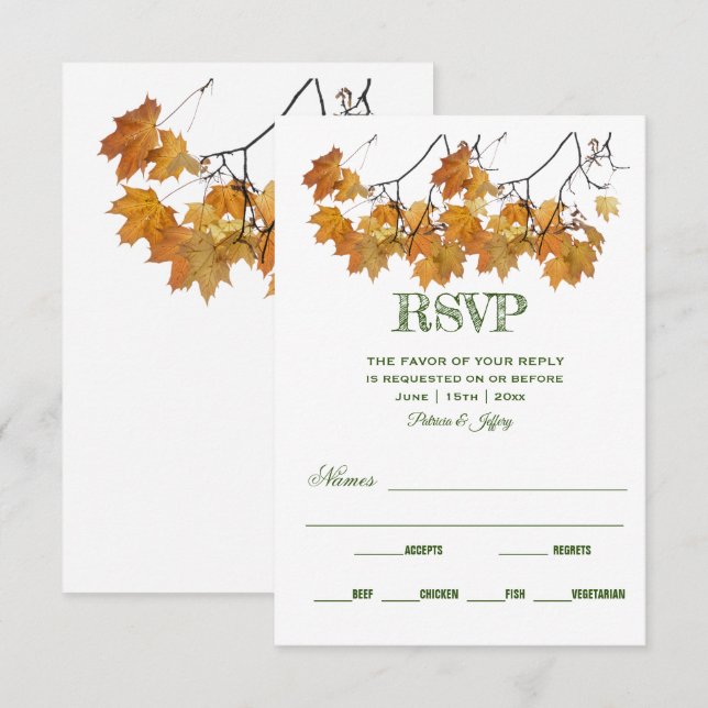 Artistic Autumn Leaves Wedding RSVP Card (Front/Back)