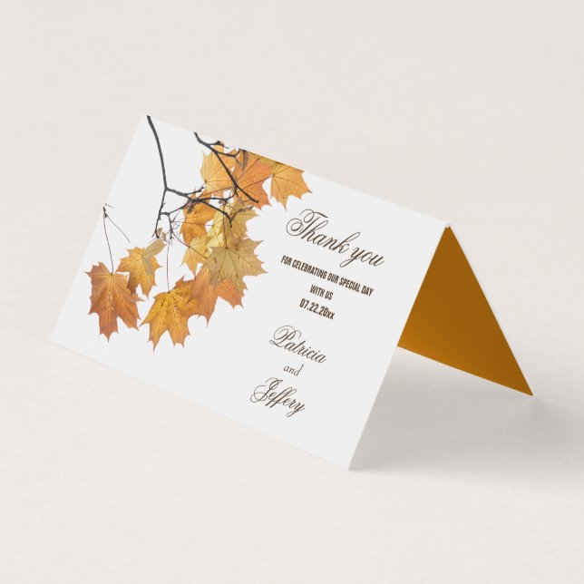 Artistic Autumn Leaves Wedding Thank You Card (Front)