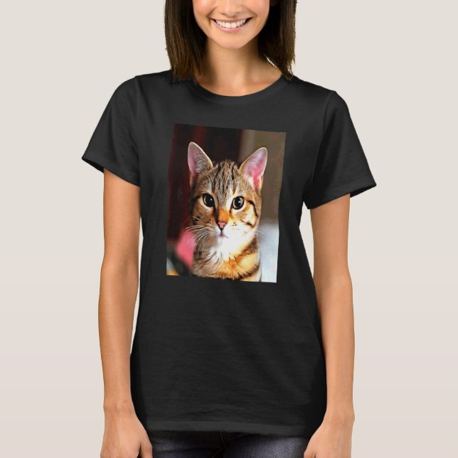 Artistic Baby Faced Yellow Eyed Brown Tabby Cat Po T-Shirt (Front)