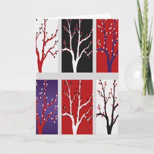 Artistic Bare Winter Trees Snowflakes Xmas Design Holiday Card (Front)