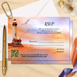Artistic Beach Lighthouse Wedding RSVP Card