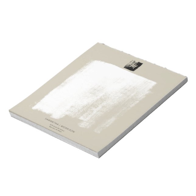 Artistic Beige Formal Monogram Name Unique Elegant Notepad (Rotated)