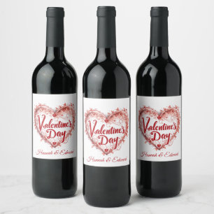 Artistic Big Red Heart Illustration I Valentine's Wine Label
