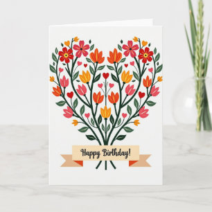 Artistic Birthday Folk Art Heart Card