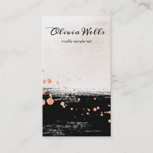 Artistic Black Brushstroke  Rose Gold Splatter Business Card