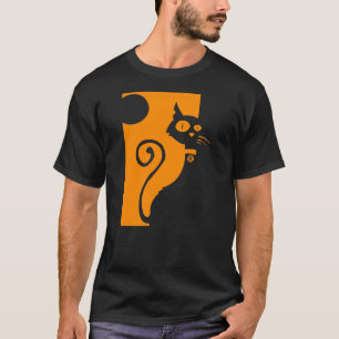 Artistic Black Cat Halloween Skull T-Shirt