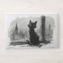 Artistic Black Cat Rainy Day in the City Laptop Sk