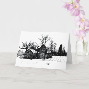 Artistic Black Ink Winter Homestead Greeting Card