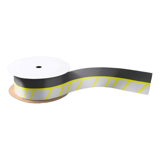 Artistic black neon yellow modern stripes satin ribbon (Spool)