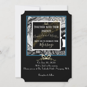 Artistic black white gold and teal line design