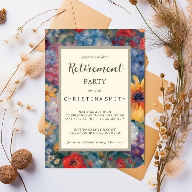 Artistic Blooms Vintage Floral Retirement Party Invitation (Artistic Blooms Vintage Floral Retirement Party Invitation)
