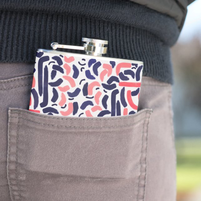 Artistic Blue and Orange Acrylic Shapes Pattern Hip Flask (In Situ)