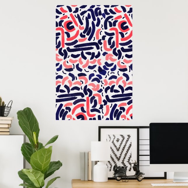 Artistic Blue and Orange Acrylic Shapes Poster (Home Office)