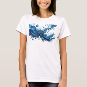 Artistic Blue BLUE STARS Print T-Shirt