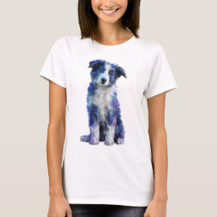 Artistic Blue Border Collie Puppy Portrait Women T-Shirt