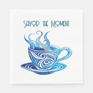 Artistic Blue Coffee Cup with Swirling Patterns Napkin