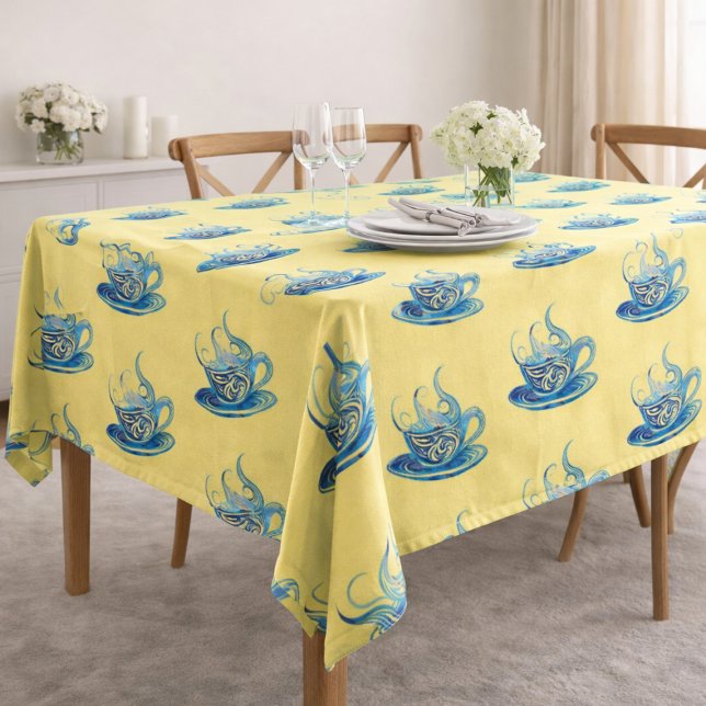 Artistic Blue Coffee Cup with Swirling Patterns Tablecloth (Creator Uploaded)