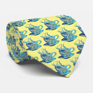 Artistic Blue Coffee Cup with Swirling Patterns Tie