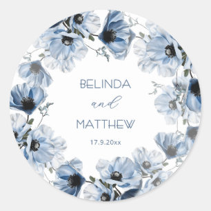 Artistic Blue Flowers   Wedding Classic Round Sticker