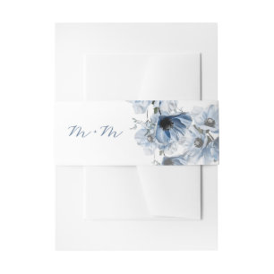 Artistic Blue Flowers Wedding Invitation Belly Band