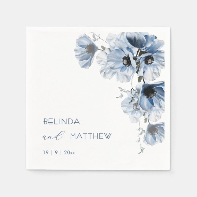 Artistic Blue Flowers | Wedding Napkin (Front)