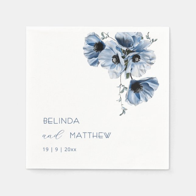 Artistic Blue Flowers | Wedding Napkin (Front)
