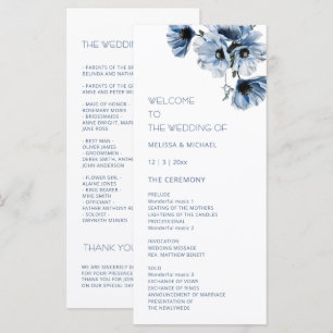Artistic Blue Flowers Wedding Programme