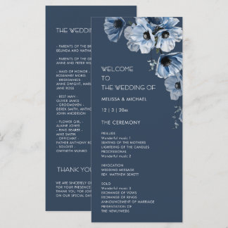Artistic Blue Flowers Wedding Programme