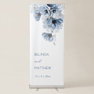 Artistic Blue Flowers Wedding Retractable Banner