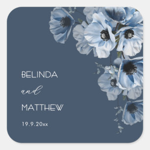 Artistic Blue Flowers Wedding Square Sticker