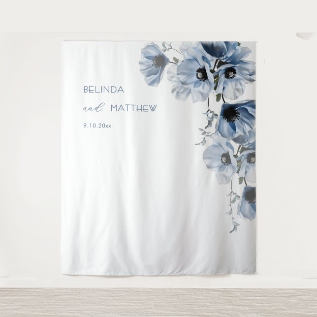 Artistic Blue Flowers | Wedding Tapestry (Front)