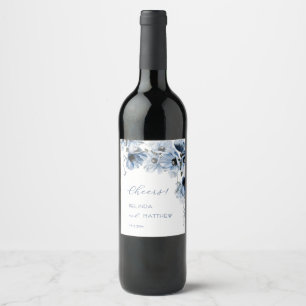 Artistic Blue Flowers   Wedding Wine Label