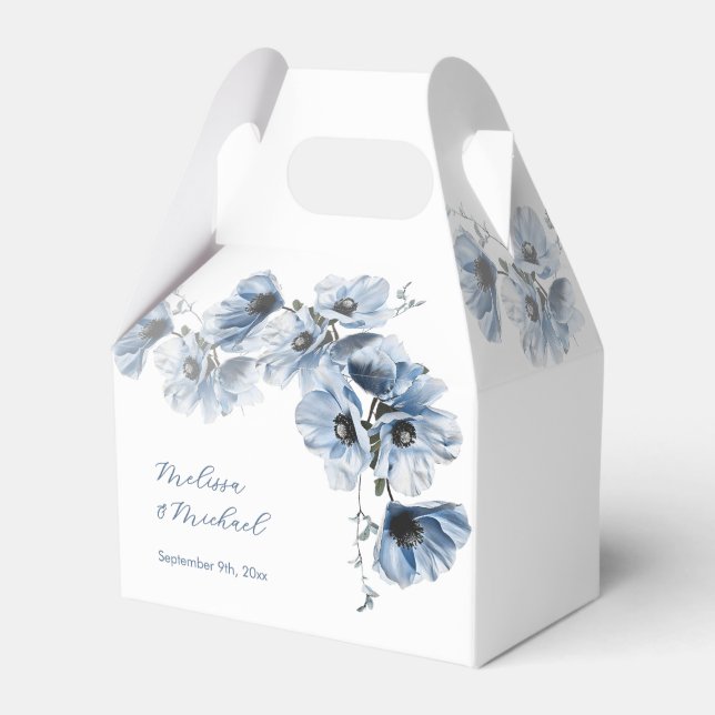 Artistic Blue Flowers White Wedding Favour Box (Front Side)