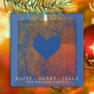 Artistic Blue Heart Drawing Family Christmas Glass Tree Decoration