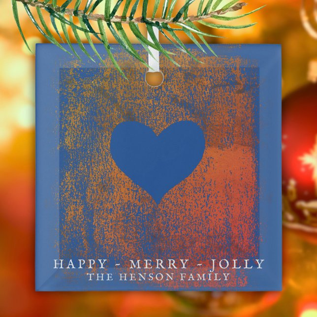 Artistic Blue Heart Drawing Family Christmas Glass Tree Decoration (Creator Uploaded)