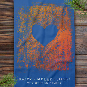 Artistic Blue Heart Drawing Family Christmas Tea Towel